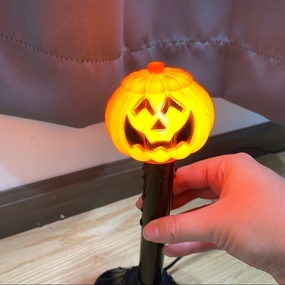 Vintage Pumpkin Plastic Blow Mold Light Candle Stick Orange Black - Picture 2 of 4